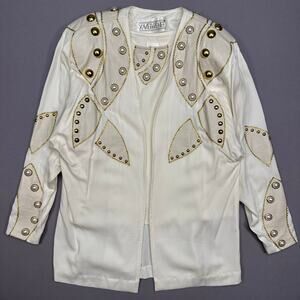 Vintage 1980’s Pearl and Gold Stud Jacket and Shirt Set with Leather Trim